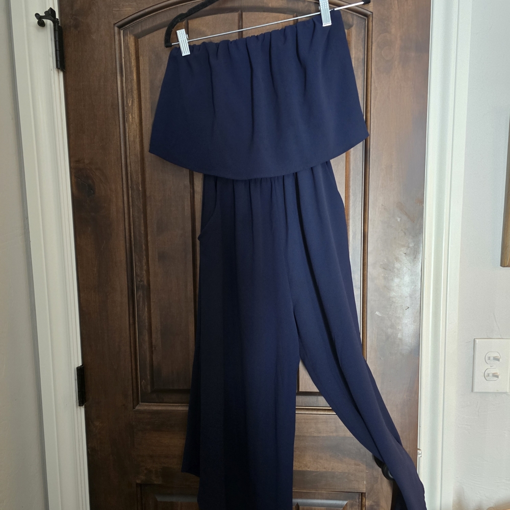 Elegant Off-Shoulder Navy Jumpsuit